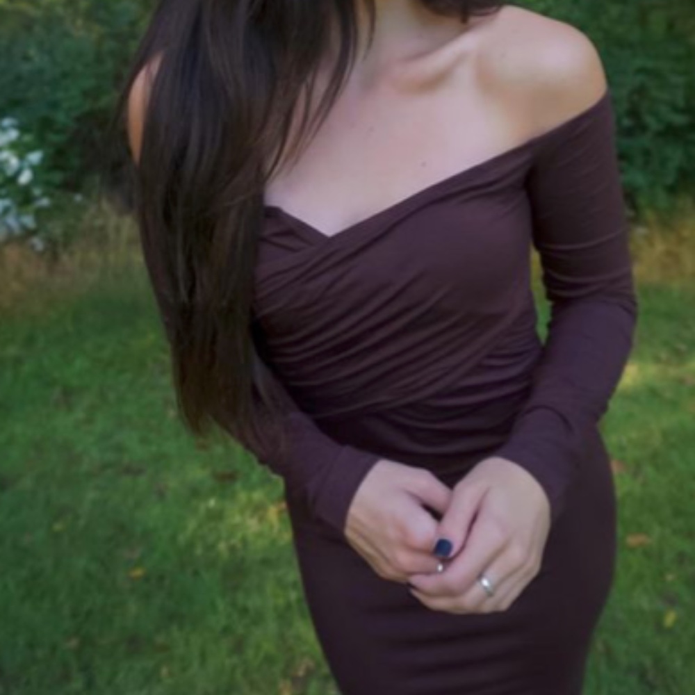 Brown Off the Shoulder Maxi Dress